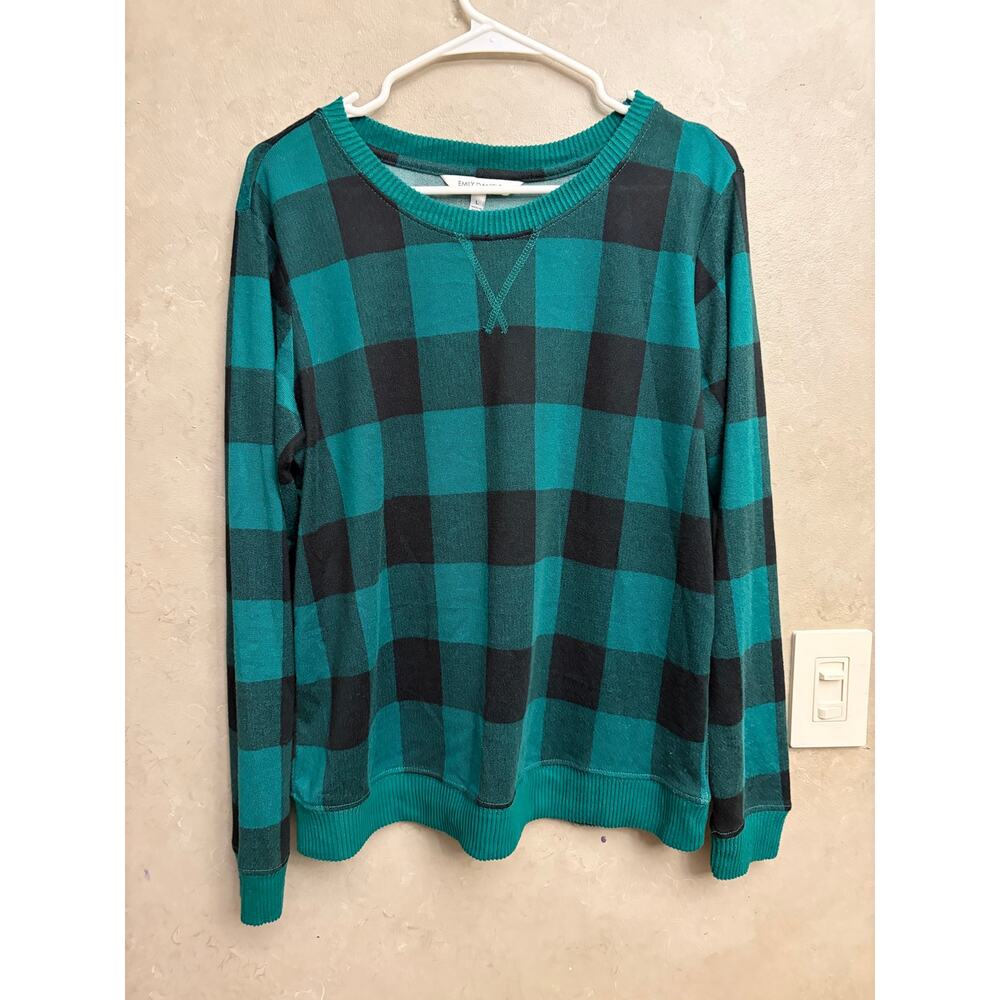 Emily Daniels Green Black Buffalo Check Plaid Sweater Top Large - Picture 3 of 11